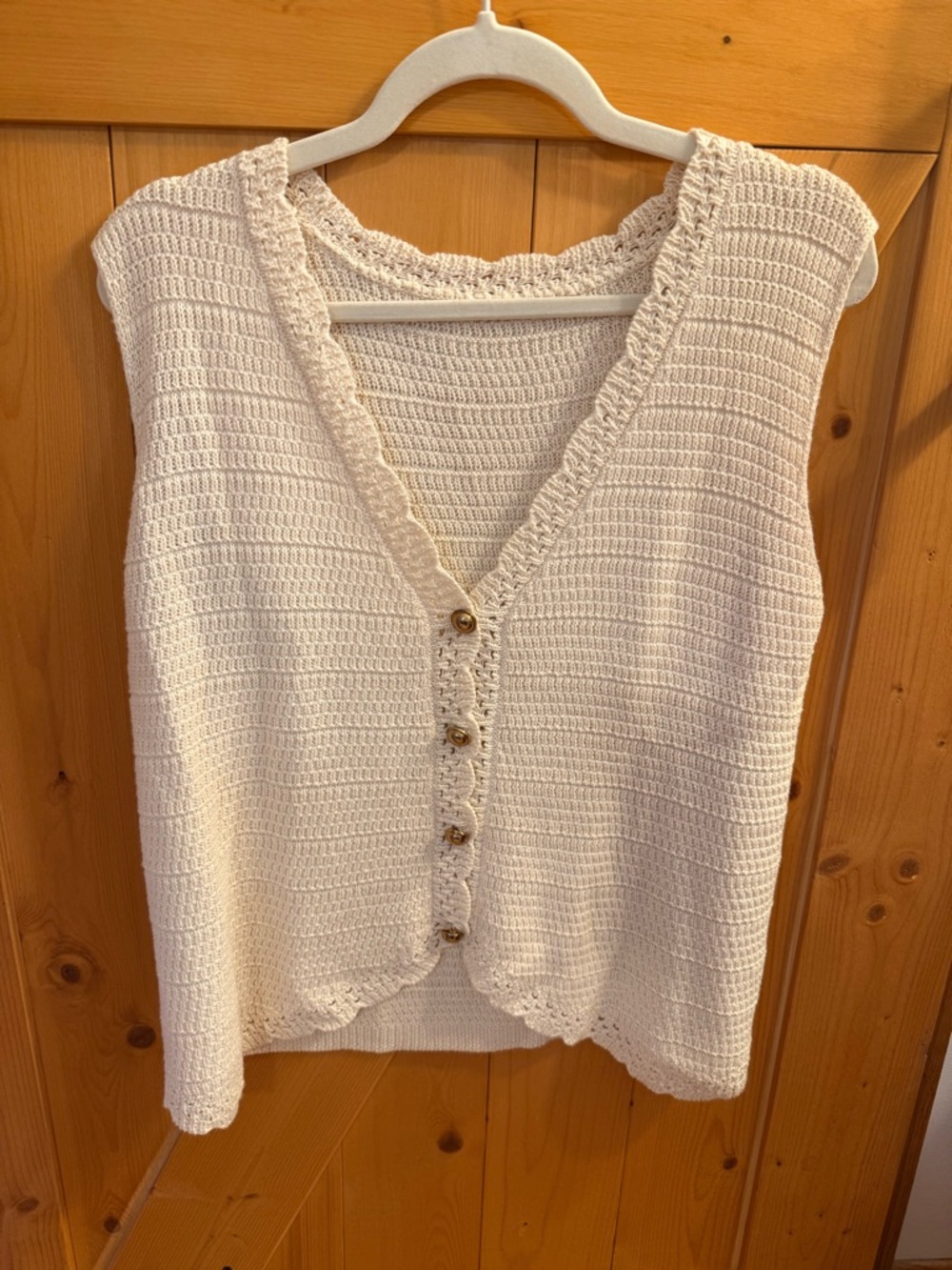 Crochet Knit Button Front Sleeveless Top - Cream